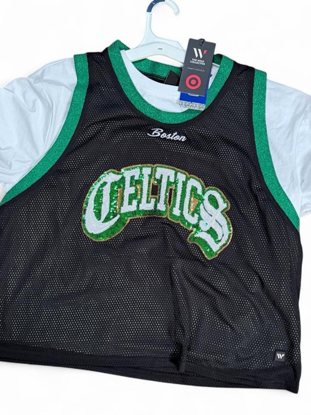 Boston Celtics Black & Green Mesh Jersey Top